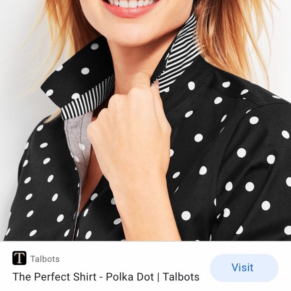 NWT • TALBOTS • Navy Blue & White The Perfect Shirt • Polka Dot Button Down - Picture 2 of 5